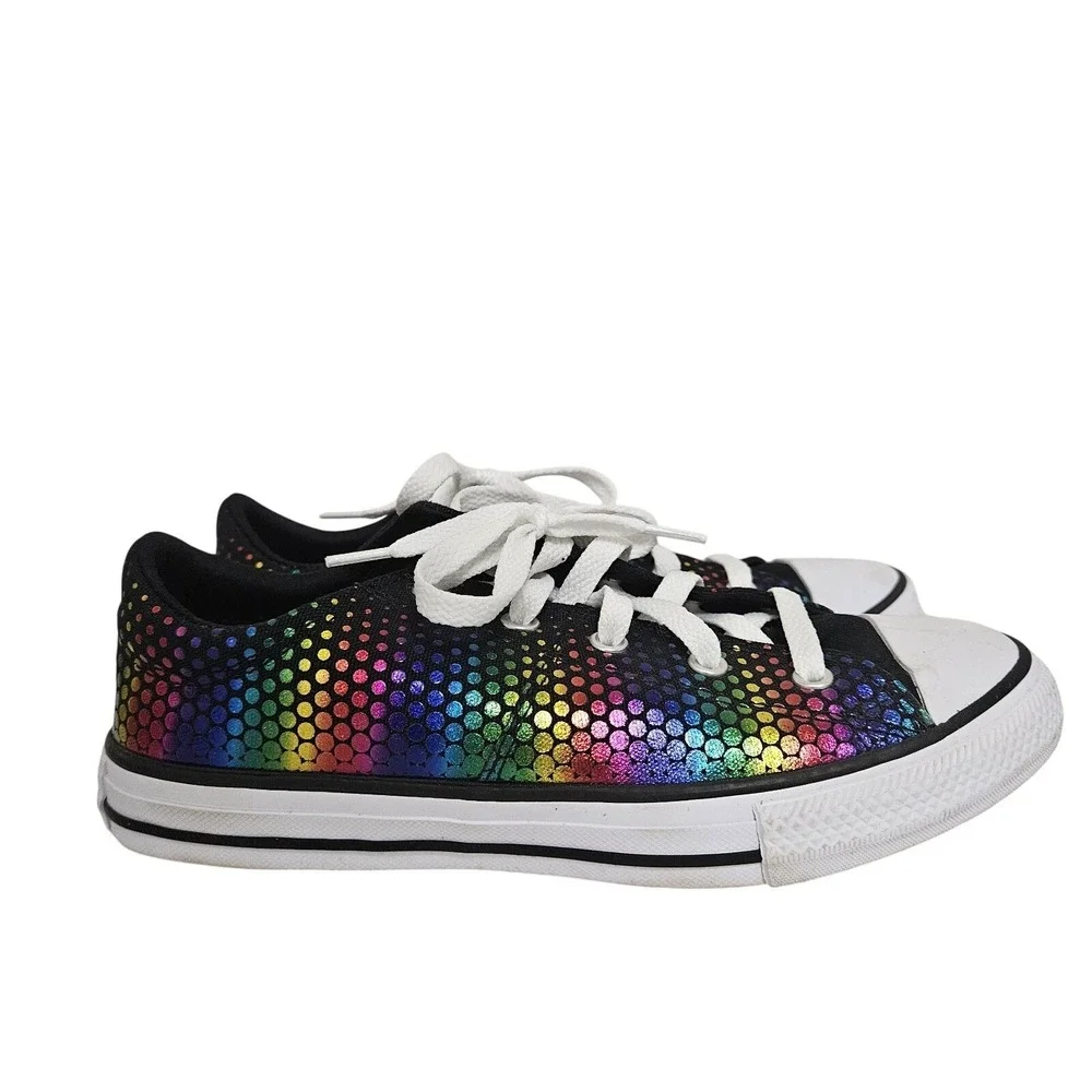 Converse All Star Kids SZ 4 Rainbow‎ Metallic Polka Dot Low Top Sneakers 666310F